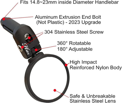 Hafny Bar End Bike Mirror, Stainless Steel Lens (Black 62 Diameter * 2PCS)