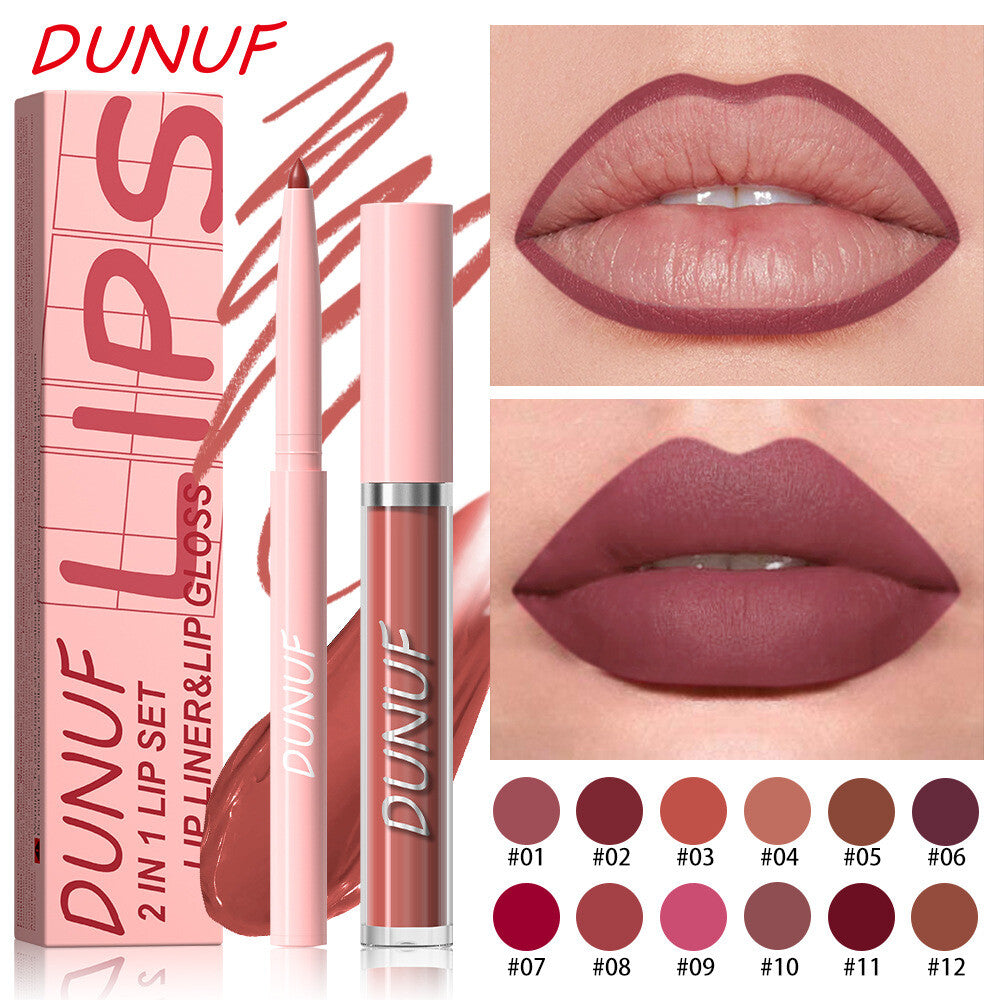 2-in-1 Lip Liner & Lipstick – Velvet Matte, Waterproof, Long Lasting Lip Gloss