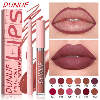 2-in-1 Lip Liner & Lipstick – Velvet Matte, Waterproof, Long Lasting Lip Gloss