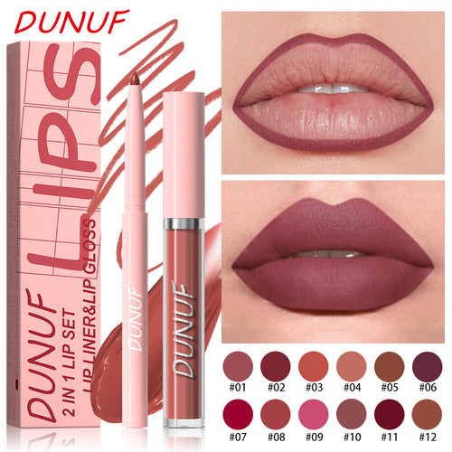 2-in-1 Lip Liner & Lipstick – Velvet Matte, Waterproof, Long Lasting Lip Gloss