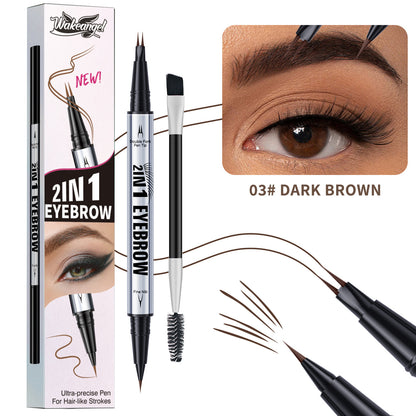 Dual-Ended Eyebrow Liner 2-Prong Tip + Blending Brush, Sweatproof Makeup