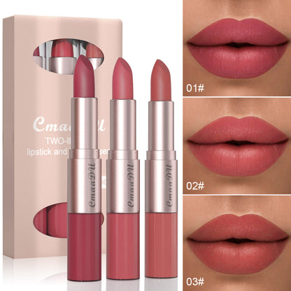 3PC 2-in-1 Double Ended Lipstick & Lip Gloss - Waterproof,Kiss Proof