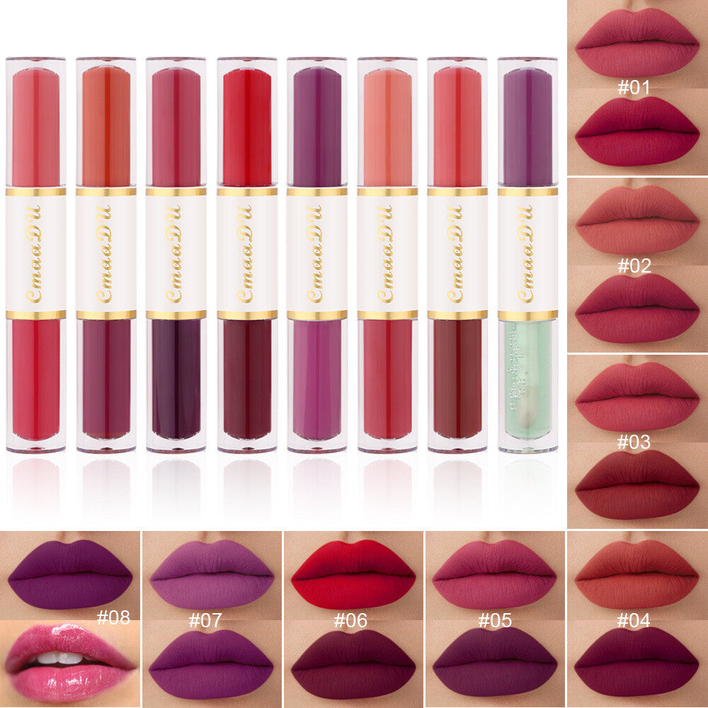 2-in-1 Double Ended Matte Lip Gloss Lipstick - Long Lasting, Waterproof