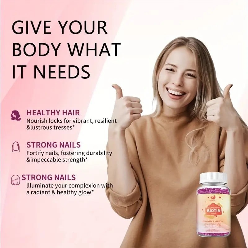 Sinpuyle Biotin Beauty Gummies with Collagen & Keratin-1 Bottle 60 Count