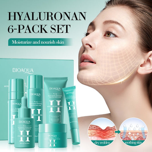 Hyaluronic Acid Korean Skincare Set 6pc Hydrating Firming Cleanser Toner Cream