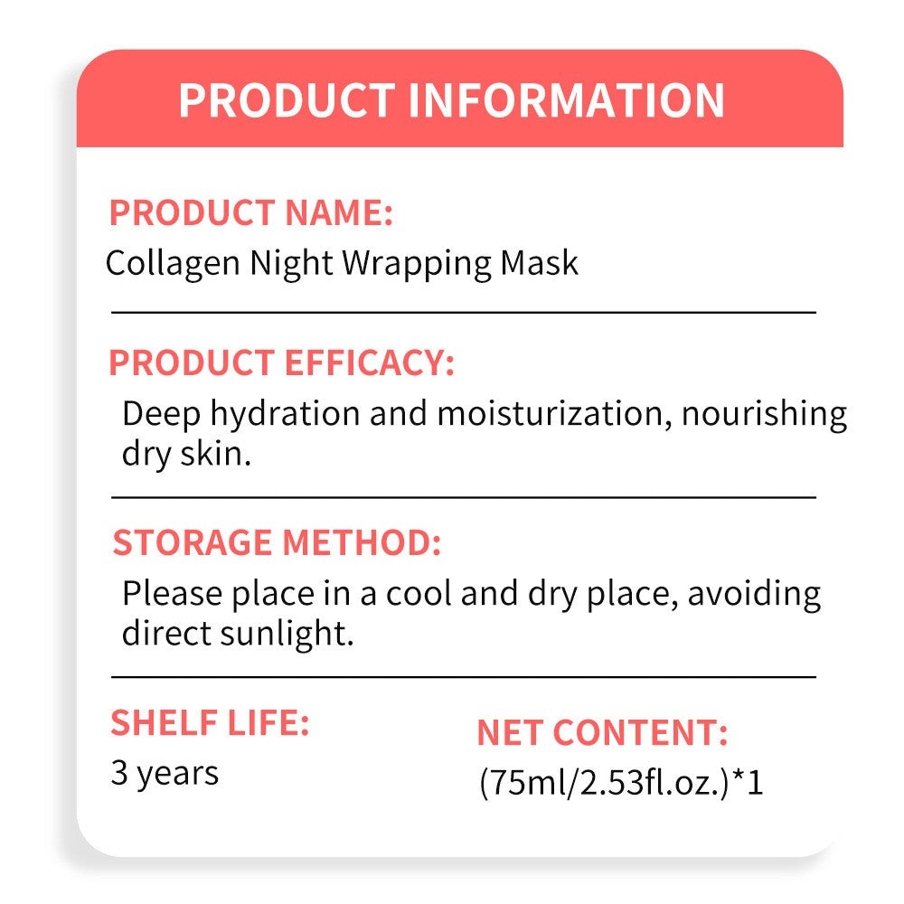 75ml Collagen Night Wrapping Mask Peel-Off Skin Mask Hydrating Moisturizing