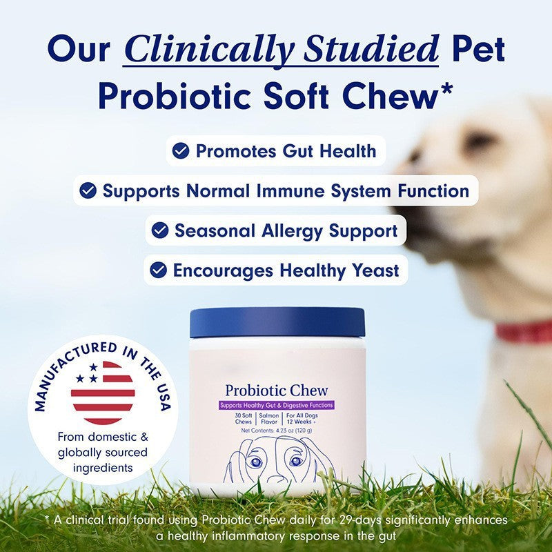 Dog Probiotics for Gut Health 30 Soft Chews Pork Flavor Digestive Support