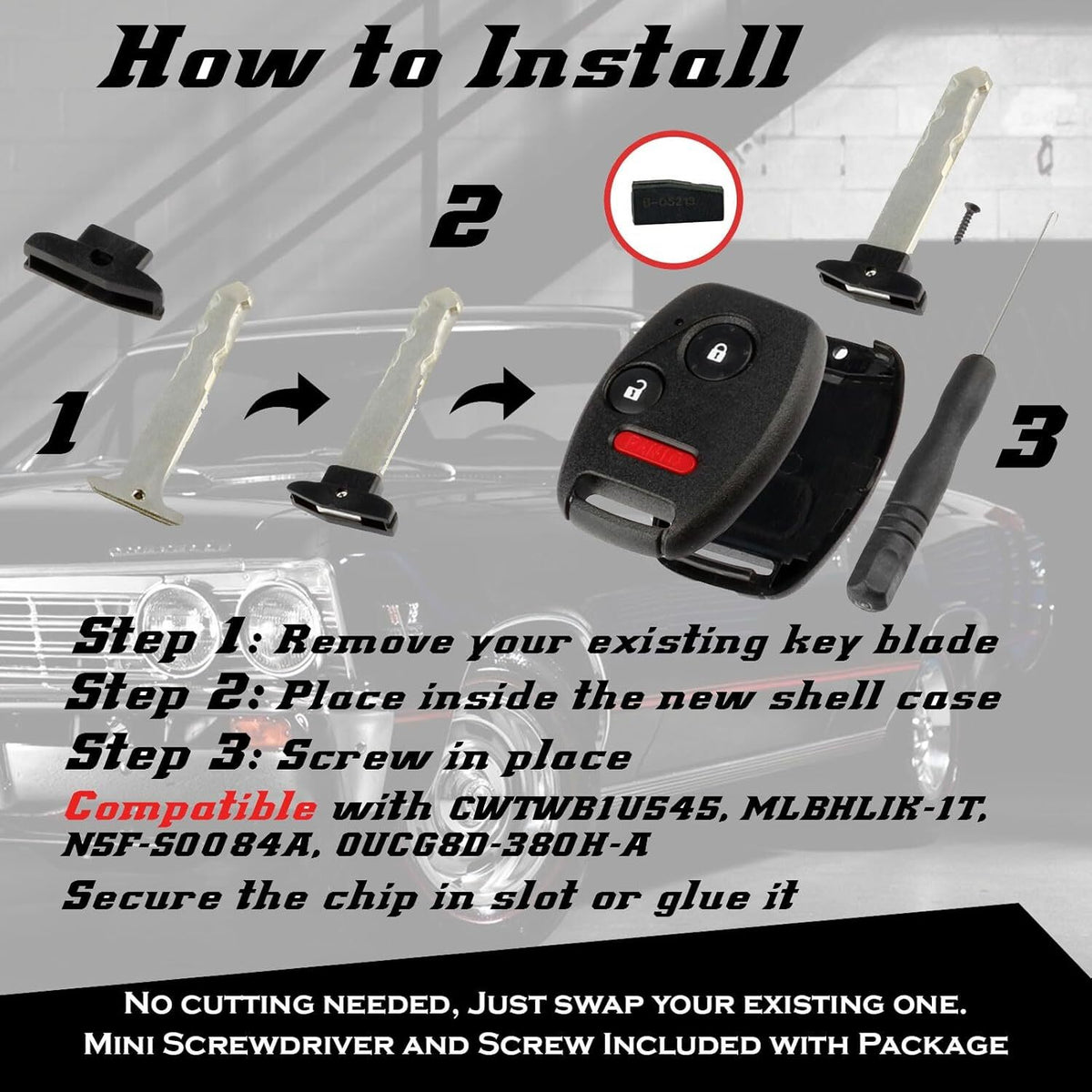 Key Fob Keyless Entry Remote Shell Case&Pad Fits Honda Accord/Civic/CR-V/Fit