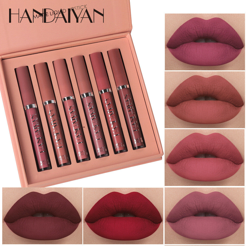 6PCS/set Gift Box Matte Lip Glaze Waterproof Long Lasting Lip Gloss Makeup