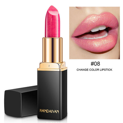 Color-Changing Pearl Lipstick Glitter Shine Metallic Gold Plated Waterproof