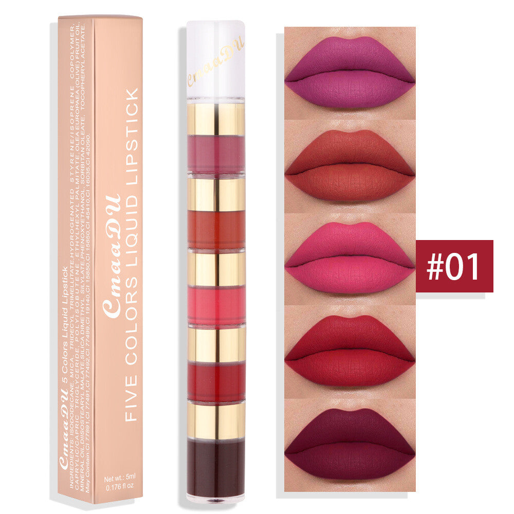 5 Colors 5 in 1 Liquid Lipstick Magic Lip Gloss Matte & Waterproof Long Lasting
