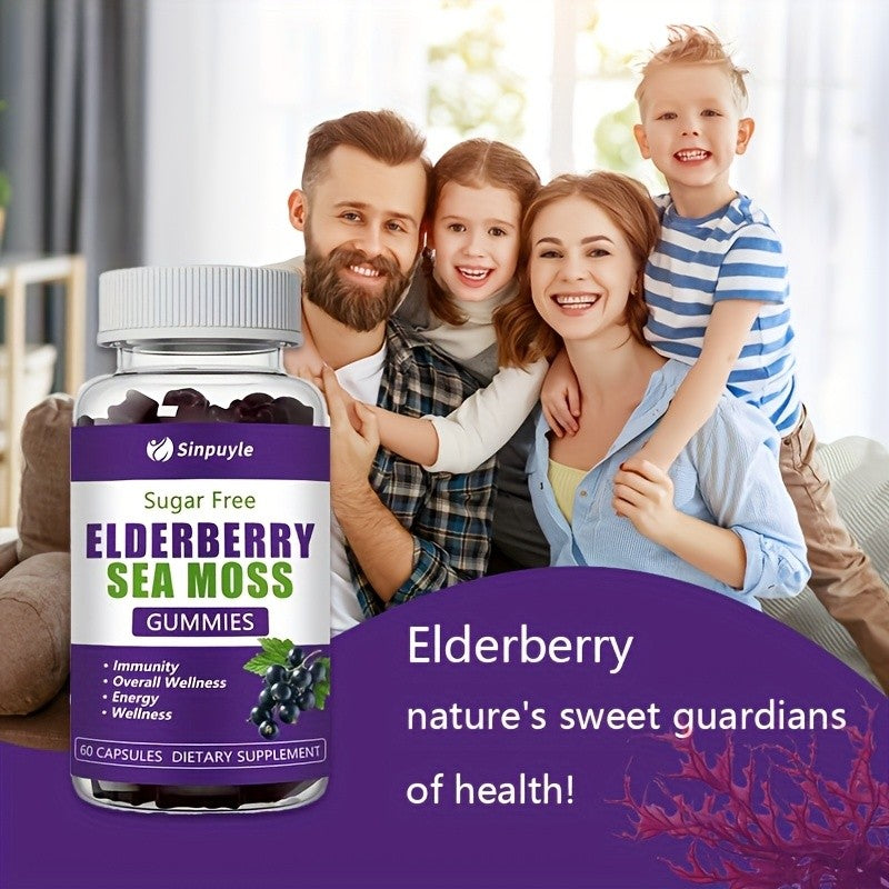 Sinpuyle Sugar Free Elderberry Sea Moss Gummies Energy Boost Supplement-1 Bottle