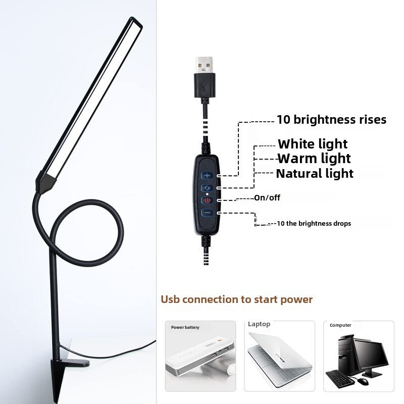 LED Table Lamp long arm gooseneck clip lamp office desk dormitory reading lamp