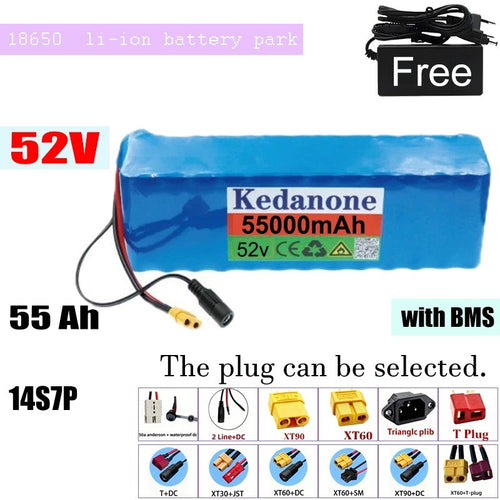52V 55Ah 14S7P Li-ion Battery High Capacity with BMS for E-Bike Motorcycle