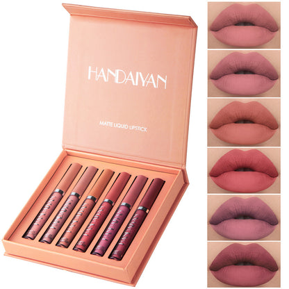 6PCS/set Gift Box Matte Lip Glaze Waterproof Long Lasting Lip Gloss Makeup