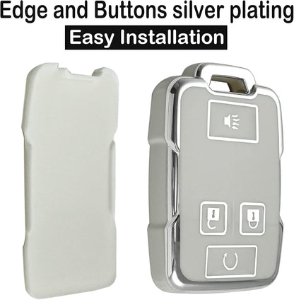 Chevy key fob cover, TPU, 4-btn, fits GMC/Chevy models, red, w/keychain.