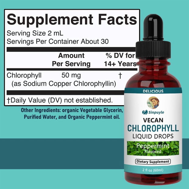 Sinpuyle Vegan Chlorophyll Liquid Drops,Peppermint Flavored,1Bottle 2fl oz 60ml