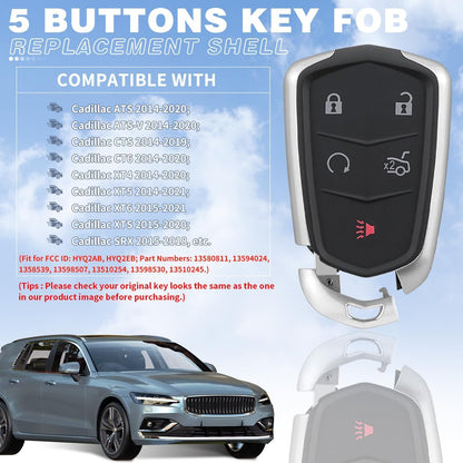 5 Button Car Key Fob Shell Pad Cover for Cadillac Keyless Entry Remote Pad Cover