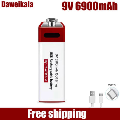 9V 6900mAh Rechargeable Li-ion Battery High Capacity for Multimeter Microphone