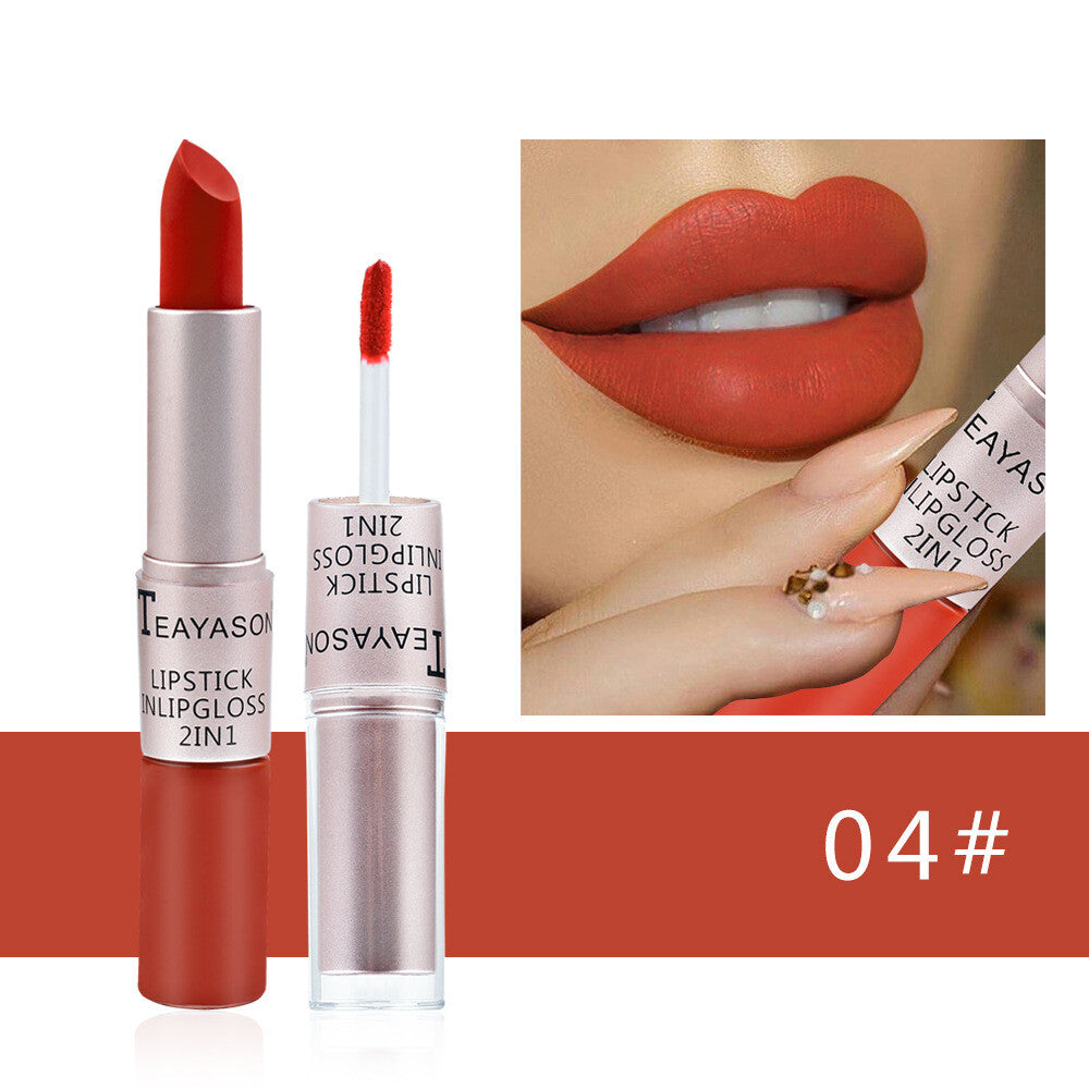 2-in-1 Lipstick & Lip Gloss Matte & Glossy Double Ended Waterproof Long Lasting