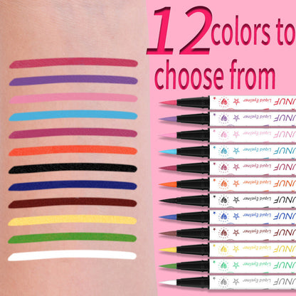 12-Color Liquid Eyeliner - Waterproof, Quick-Dry, Smudge-Proof Makeup for Women