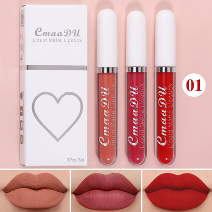 3pcs Matte Liquid Lipstick Set Transfer Proof Long Lasting Non-Sticky Lip Gloss