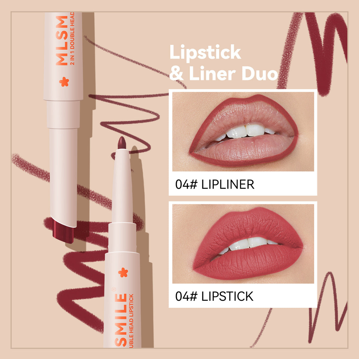 2in1 Double Head Lipstick Lip Contour Pencil 6 Colors Long Lasting Waterproof