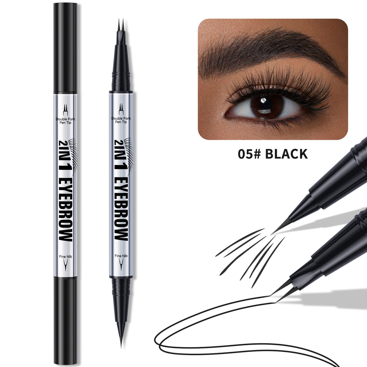 3D Dual-Ended Eyebrow Liner & Eyeliner Waterproof No Fading Long Lasting