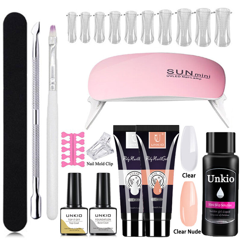 Poly Nail Gel Set with Nail Art Tool Kit LED Lamp full Manicure Quick Extension