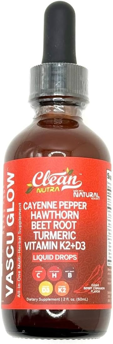 Clean Nutra Cayenne Pepper Drops Supplement Liquid Hawthorn Berry Vitamin D3 K2