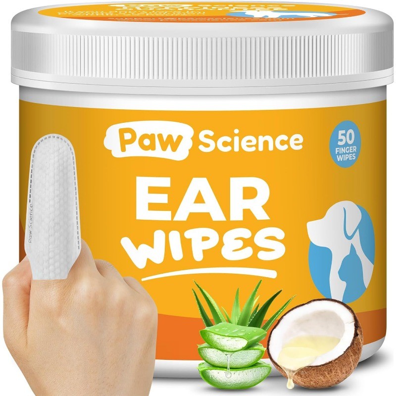 Dog & Cat Ear Cleaning Finger Wipes, Soothe & Deodorize Itchy Ears,Coconut Scent