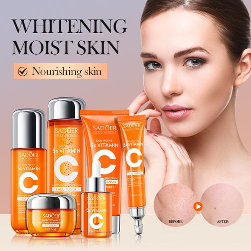 5X Vitamin C Brightening Skincare Gift Set Cleanser Toner Lotion Serum Cream