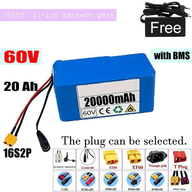 60V 20Ah 16S2P Li-ion Battery High Capacity with BMS for E-Bike E-Scooter
