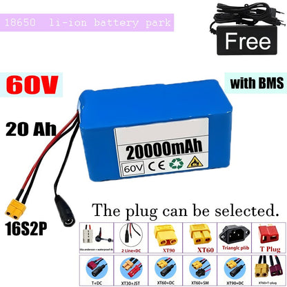 60V 20Ah 16S2P Li-ion Battery High Capacity with BMS for E-Bike E-Scooter
