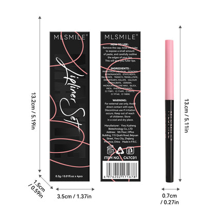 4Color Lip Liner Pencil Set - Waterproof, Creamy Matte Finish Lipstick for Women