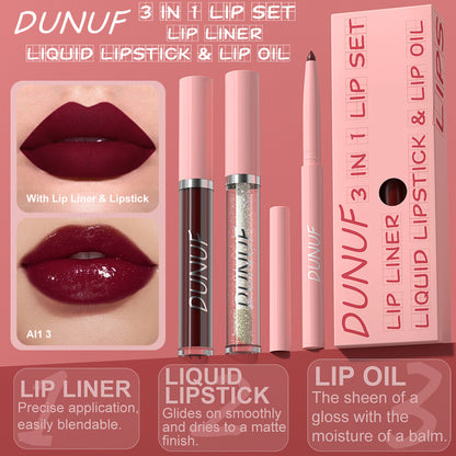 3-in-1 Lip Liner + Lips Gloss + Lip Oil 💄 Matte & Shimmer 🌸 Long Lasting