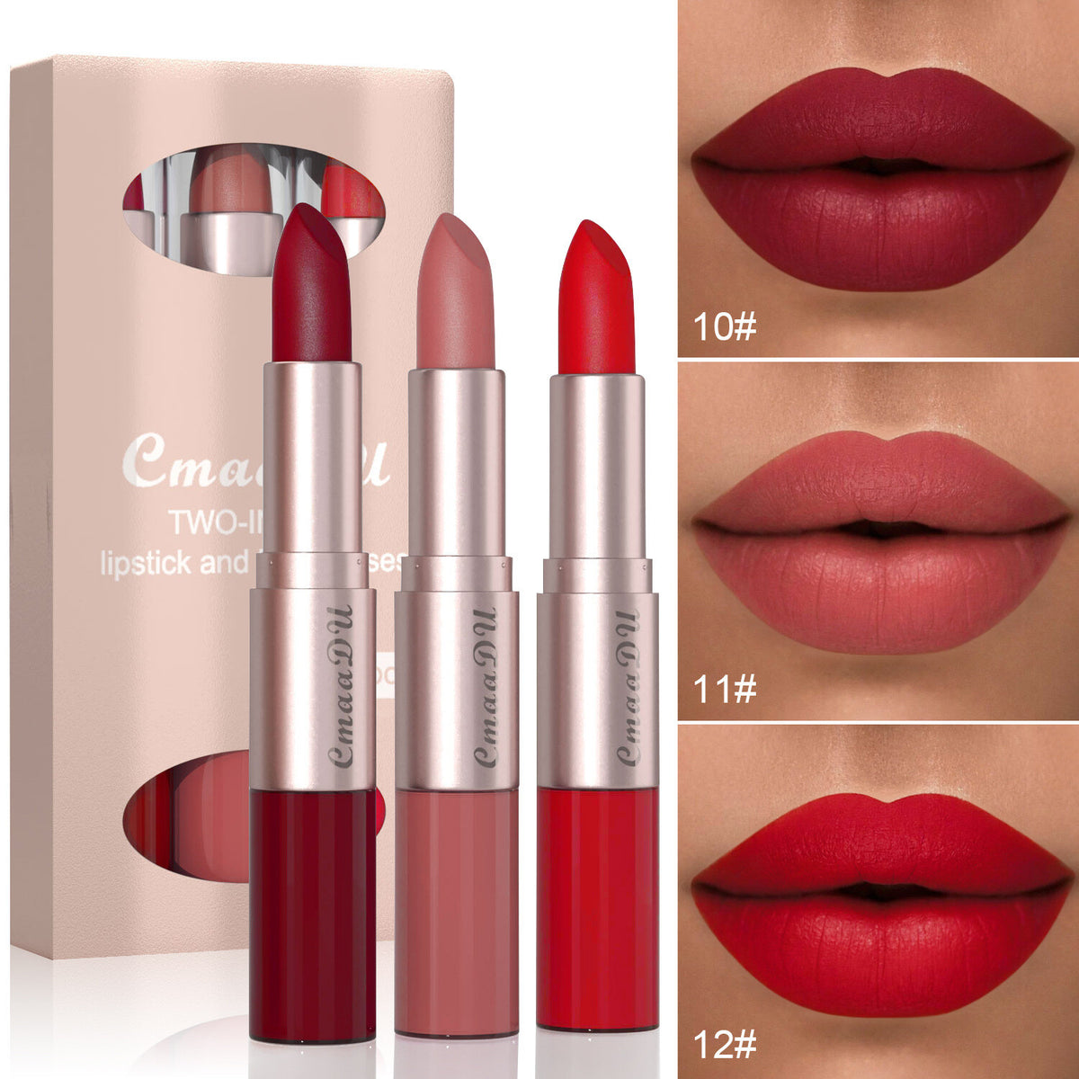 3PC 2-in-1 Double Ended Lipstick & Lip Gloss - Waterproof,Kiss Proof
