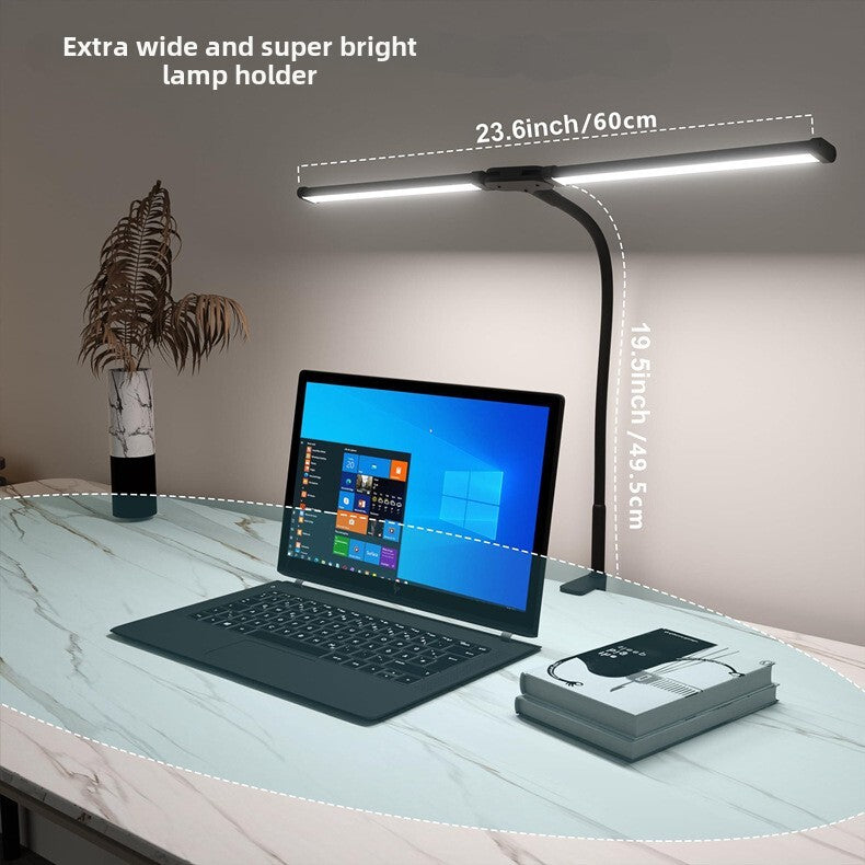 LED Desk Lamp Adjustable Gooseneck Dual Head Clip-On Eye Protection Study Light