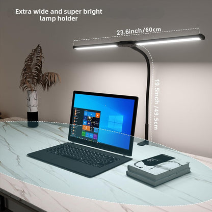LED Desk Lamp Adjustable Gooseneck Dual Head Clip-On Eye Protection Study Light