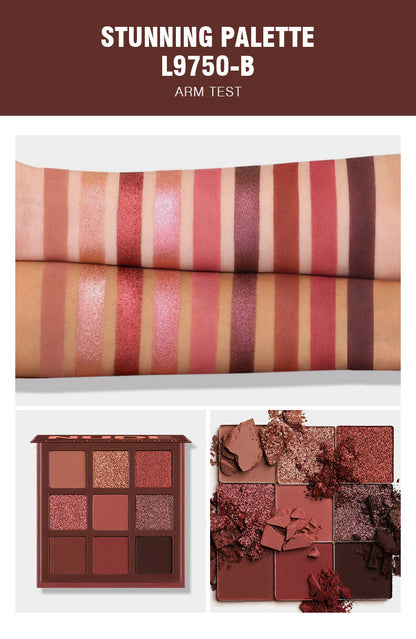 9-Color Eye Shadow Palette - Matte & Shimmer, Longwear, No Fallout Eyeshadow