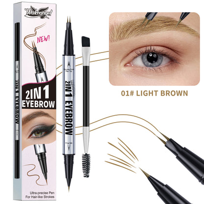 Dual-Ended Eyebrow Liner 2-Prong Tip + Blending Brush, Sweatproof Makeup