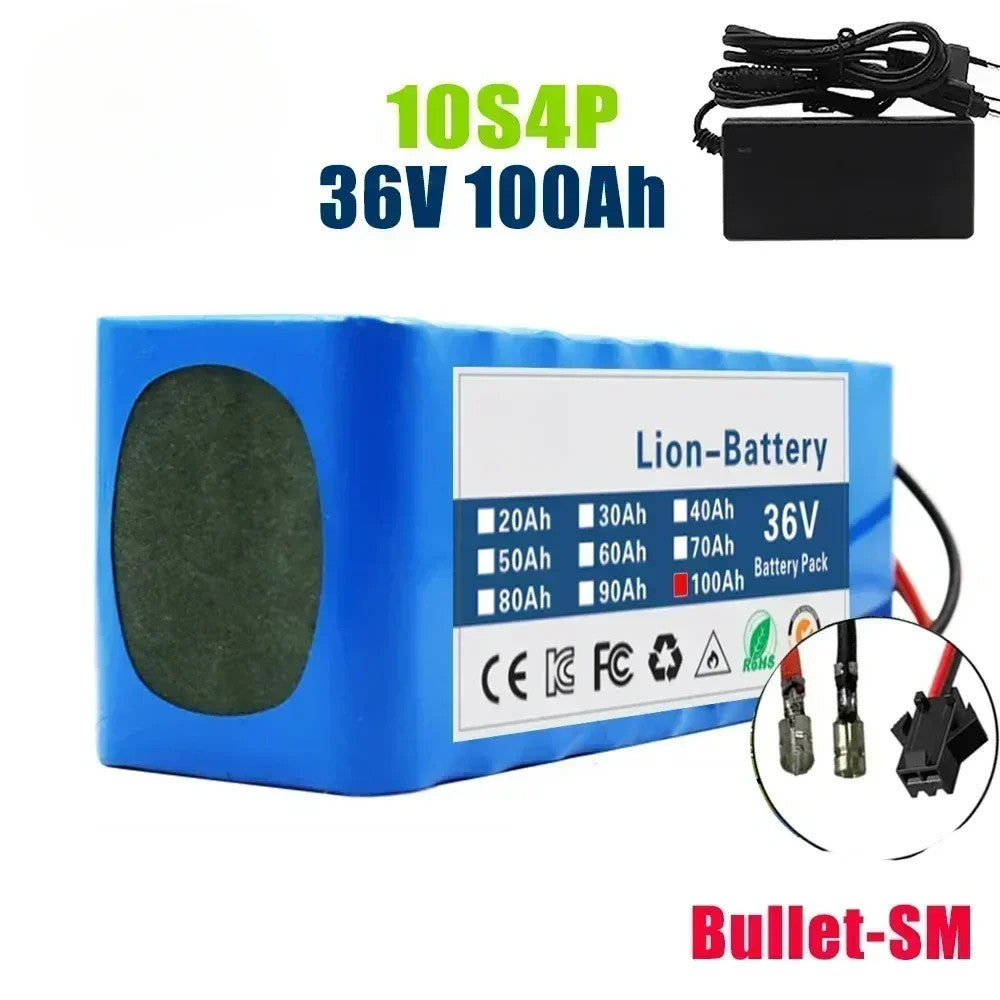 10S4P 36V 100Ah Rechargeable Batteries Li-ion Scooter Battery Pack for E-bike