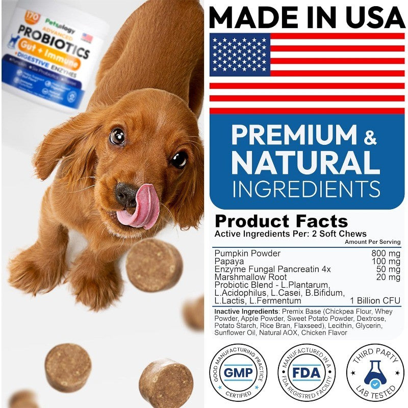 Dog Probiotics Chews with Digestive Enzymes for Gut Health & Diarrhea Relief