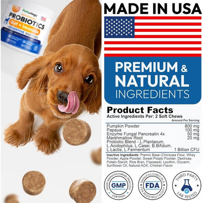 Dog Probiotics Chews with Digestive Enzymes for Gut Health & Diarrhea Relief