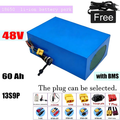 48V 60Ah 13S9P Li-ion Battery High Capacity with BMS for E-Bike Motorcycle