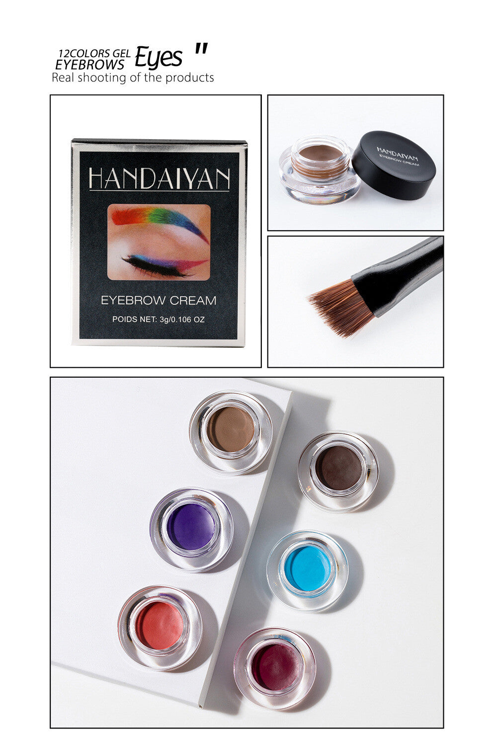 12-Color Eyebrow Liner & Mascara with Brush- Waterproof For Sparse Brows
