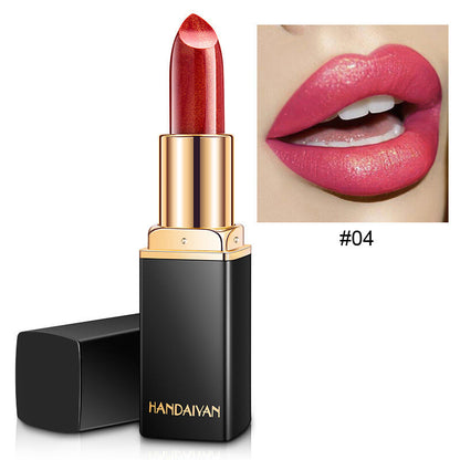 Color-Changing Pearl Lipstick Glitter Shine Metallic Gold Plated Waterproof