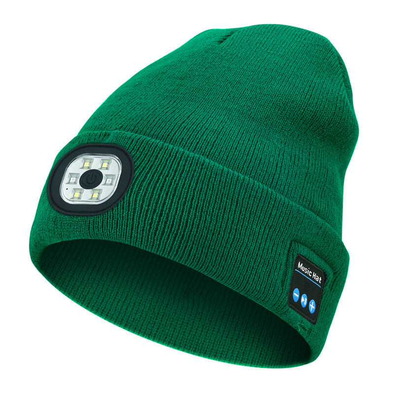 Bluetooth LED Beanie Hat with Music Speakers Mic Rechargeable Cap Head Lamp Gift