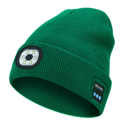 Bluetooth LED Beanie Hat with Music Speakers Mic Rechargeable Cap Head Lamp Gift