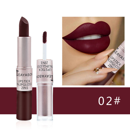 2-in-1 Lipstick & Lip Gloss Matte & Glossy Double Ended Waterproof Long Lasting